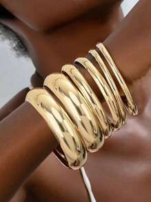 3-19pcs/Set Exaggerated Asymmetrical Wide Cuff Bracelet Set, Fashionable Accessories Suitable For Daily Wear, Dating, Party, Birthday Gift For Women