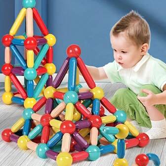 Magnetic Building Blocks Toy-Stem Construction Building Set Learn Resource For Toddler Kids Magnet Toys For 3+ Year Old Montessori Toys For 3-6 Year Old Girl Boys Birthday Gift.Magnetic Building Block Constructor Set Toys With Versatile Shapes, Magnet Rods, Educational Toys, Halloween/Thanksgiving Day/Christmas Gift
