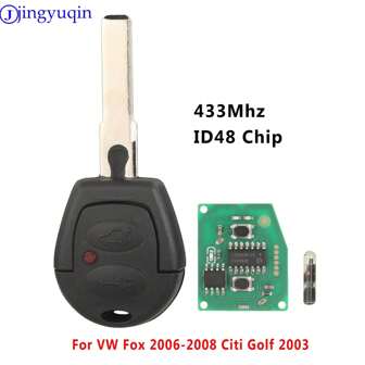 Jingyuqin afstandsbediening met 2 knoppen, 433 MHz ID48-chip en sleutelloze toegang voor VW Fox 2006-2008, Citi Golf 2003 (4Z0959753C)