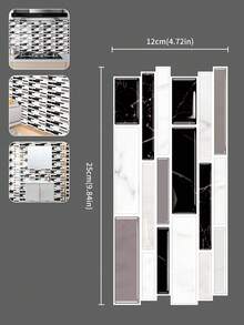 22 pezzi Adesivi per piastrelle da parete in marmo, piastrelle decorative in PVC a strisce bianche e nere, pannello posteriore impermeabile per cucina, facile da installare, molto adatto per decorazione di pareti di cucina, soggiorno, bagno e stanze