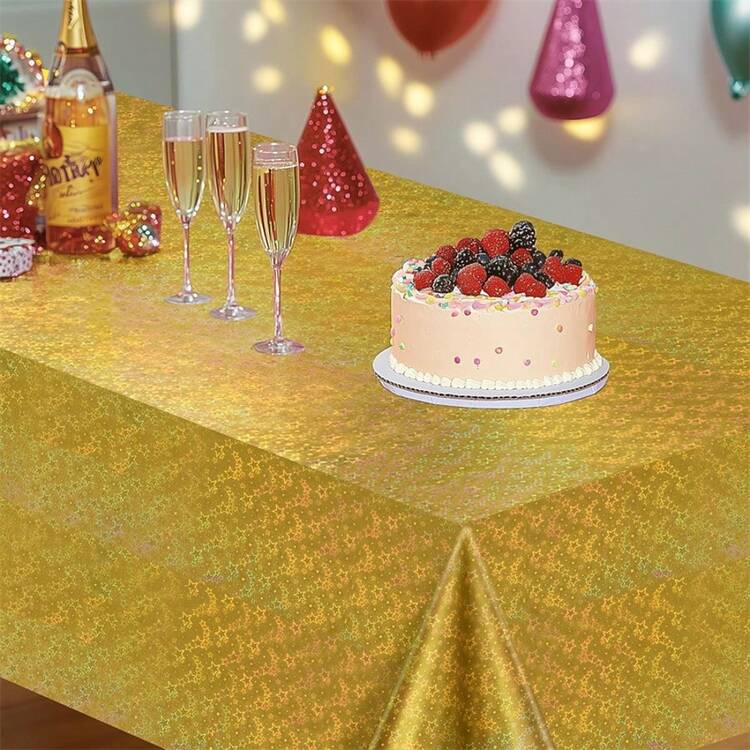 54"X108" Gold Holographic Shiny Star Disposable Plastic Tablecloth, Suitable For Indoor And Outdoor Birthday, Wedding, Anniversary, Bachelorette Party Decoration, Party Tablecloth - Gold - View 2