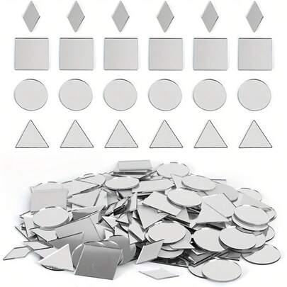 OUTANA 100/200pcs Craft Mirror Set Includes Triangle, Square, Circle, Rhombus, Teardrop, Heart And Other Various Shapes, Suitable For Home Decor, DIY Mosaic Art, Wall Murals, Decorative Items, Room Decoration; Also Used For Decorating Disco Balls, Lighting Up Party Atmosphere, Creating Wall Decor, And Kitchen, Living Room Decoration.