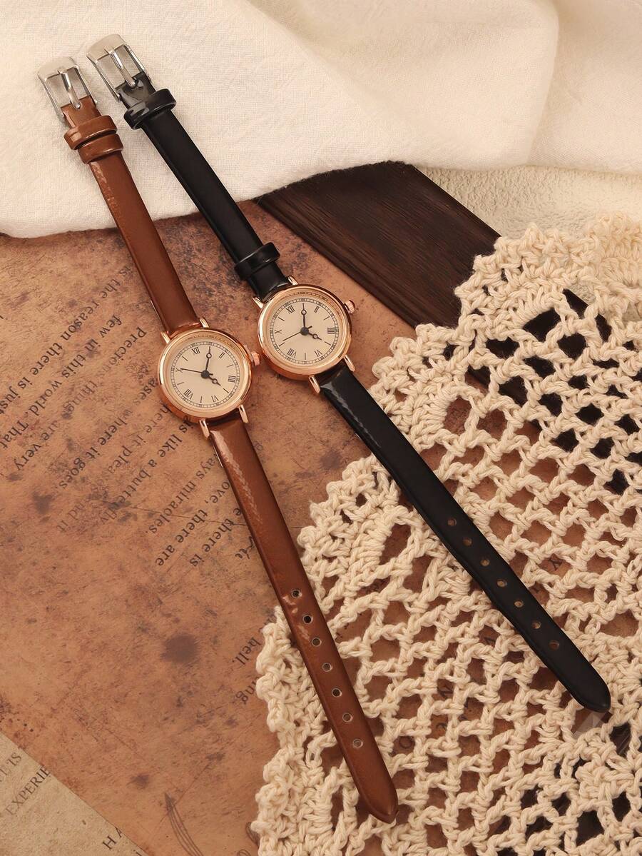 1pc/Set Vintage Casual Elegant Women's Leather Watch, Fashionable Refined Round Dial, Suitable For Daily Wear And Other Occasions To Decorate The Wrist, Perfect Gift For Holidays And Birthdays - Multicolor - View 1