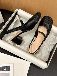Xin Jing Shoes 秋冬女士编织圆头粗跟穆勒鞋，休闲及办公场合皆宜，优雅玛丽珍鞋款，派对必备 - 黑色 - 查看 10