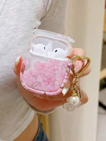 Summer Transparent Cherry Blossom Pattern Pro Case, Cute Floral 3 Earphone Protective Cover, Hanging Charm Design Compatible With Apple Pro 2