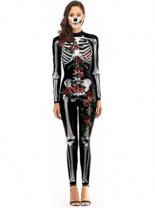 Halloween Decor ALBIZIA Women's Skull Skeleton Halloween Costume Jumpsuit Bodysuit Cosplay Bodysuit Outfit