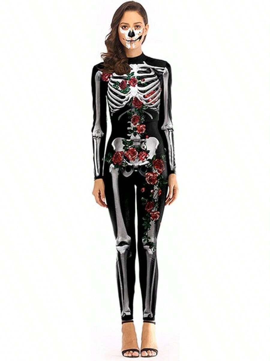 Halloween Decor ALBIZIA Women's Skull Skeleton Halloween Costume Jumpsuit Bodysuit Cosplay Bodysuit Outfit