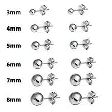 3-8 毫米 1 对银球耳钉，316L 不锈钢防过敏耳钉，简约风格适合男士、女士、青年，钛钢耳环，节日礼物 - 銀色 - 查看 1
