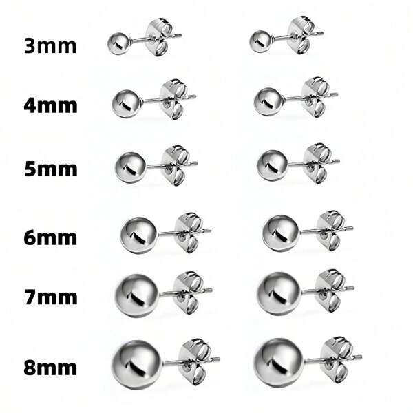3-8mm 1 Pair Silver Ball Stud Earrings, 316L Stainless Steel Hypoallergenic Cartilage Earrings, Minimalist Style Suitable For Men, Women, Youth, Titanium Steel Earrings, Holiday Gift