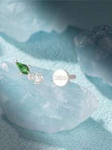 1 件 925 纯银三角形耳环，带 Ins 风格百搭镶钻球球小耳骨耳钉女士珠宝适合女孩礼物