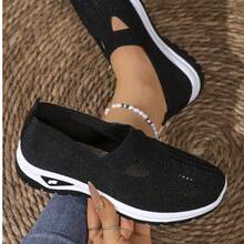 女士透气网眼休闲鞋，柔软轻便，日常好伴侣 - 黑色 - 查看 2