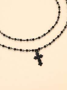 Cuiwrgrs 2pcs Dark Vintage Cross Chain Pendant Necklace - Black - View 2