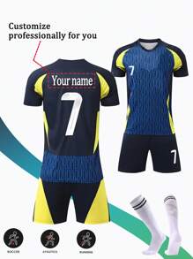 [Custom-Made] Personalized Portugal National Team #7 Youth Football Uniform Set - Quick-Dry Breathable Polyester, Round Neck Top And Shorts, Suitable For Boys Sports Training And Casual Wear, Ideal For Outdoor