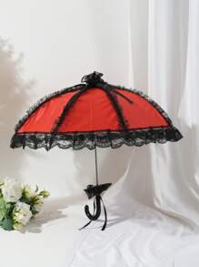 1pc Women Cute Sweet Lolita Lace Trim Straight Handle Parasol, Suitable For Wedding, Anime, Cosplay
