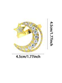6pcs Rhinestone Hollow Star & Moon Gold Napkin Rings, Suitable For Holiday Table Decor, Banquet Napkin Holders, Minimalist Napkin Rings - Multicolor - View 7