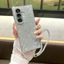 1 pieza Funda de teléfono plegable con diseño de brazalete de cristal en forma de rombo, compatible con Samsung Galaxy Z Fold 7, Galaxy Z Fold 6/5, Galaxy Z Flip7, Galaxy Z Flip6, Galaxy Z Flip5