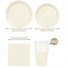 10 件/20 件/50 件/套，象牙色纸盘 7 英寸象牙色扇贝形盘子，米色纸盘扇贝形甜点盘一次性米色蛋糕纸盘，杯子和餐巾，派对用品米色扇形盘子餐巾杯，新生儿洗澡生日派对婚礼新娘派对用品 - 彩色 - 查看 5