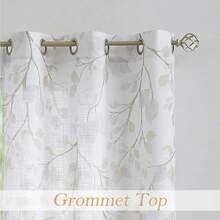Floral Print Metallic Sheer Window Curtain Panel Rustic Living Room/Bedroom Decor 6 Grommets Top Drape Panels, Coral Red,40 X 84, 2 PK, Sparkling Farmhouse Style - Yellow - View 7