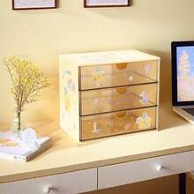 Miniso 名创优品布丁狗多抽屉收纳盒，易拉抽屉，轻巧设计，可爱Hello Kitty/Melody图案，适用于梳妆台、宿舍和旅行收纳（1个） - 黃色 - 查看 3