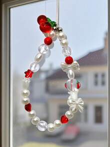 1pc Fashion Minimalist Cherry Blossom Bow Faux Pearl Phone/Camera Lanyard, Suitable As Gift For Mother, Family, Friends, Birthday, Festival, Phone Charm, Phone Strap - Red - View 5