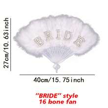 1pc White Feather Non-Folding Fan (13.38inch/15.75inch/18.9inch), Bridal Fan, Faux Pearl & "Bride" Letter Decor Fan, Bridal Shower Decoration Gift, Bachelorette Party Wedding Decor, Photography Prop
