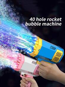 Pistola de burbujas con forma de cohete de 40 orificios mini con efectos de sonido y luz para niños, juguete para soplar burbujas (sin solución de burbujas, sin batería) - Azul - Ver 3