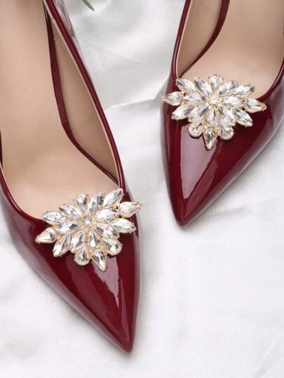 1 Pair (2pcs) Rhinestone Glass Metal White & Gold Flower, Triangle, Star Shaped Detachable DIY Shoe Clips, Fashion Elegant Shoe Accessories For Women High Heels, Pumps, Office Business Shoes
