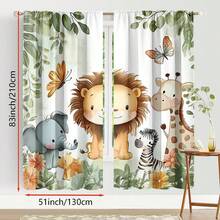 ستارتان كرتونيتان بتصميم حيوانات الغابة - الدب والثعلب والغزال والبومة، ستائر شبه شفافة للغابة مناسبة لغرف الأطفال أو غرف المعيشة، قماش بوليستر قابل للغسل في الغسالة، بتصميم كيس العمود، ستائر غرفة المعيشة - متعدد الألوان - مشاهدة 11