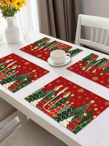 1/2/4/600Pcs Christmas Eucalyptus Theme Placemats, Polyester Placemats, Christmas Eucalyptus Theme Design Style Placemats, Suitable For Christmas Tabletop Decoration, Christmas Party Gathering Home Decor. 30x45cm. - Multicolor - View 5