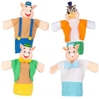 Color Baby Set marionetas Los tres cerditos con 4 títeres de 25 cm, marionetas con los personajes del cuento clásico, materiales suaves y seguros, para representar historias, jugar en grupo o en familia ✅ Entrega 24/48h a España (península)
