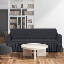 AMOROSA 3 Pieza Funda Cubre Sala con Falda Tipo Plumeti Funda de Sofá Lavable Elástica Fácil de Instalar Fundas para Sillones Sala  (1 plaza, 2 plazas, 3 plazas) Decoración Sala Gris Oscuro - Gris Oscuro - Ver 3