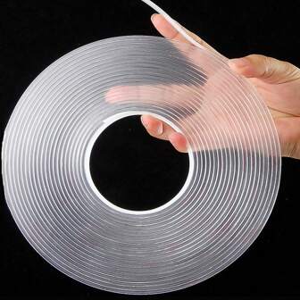 Cinta adhesiva acrílica doble cara sin adhesivo, removible, transparente, impermeable y reutilizable para el hogar, la oficina y el coche - Longitud de 3m/5m, Ancho de 8mm/15mm/20mm/25mm/30mm/40mm