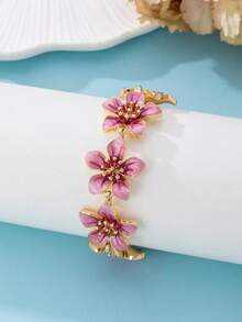 1 件手工渐变浸染粉色五瓣花脚链，复古气息，适合度假、旅行、约会、日常佩戴，优雅的女士珠宝 - 粉色 - 查看 2