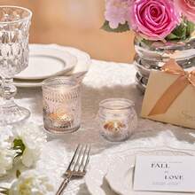 12pcs Vintage Nordic Style Sunflower Glass Candle Holders, Romantic Atmosphere Tabletop Decor Candle Cups, Suitable For Wedding, Dining Table Decoration