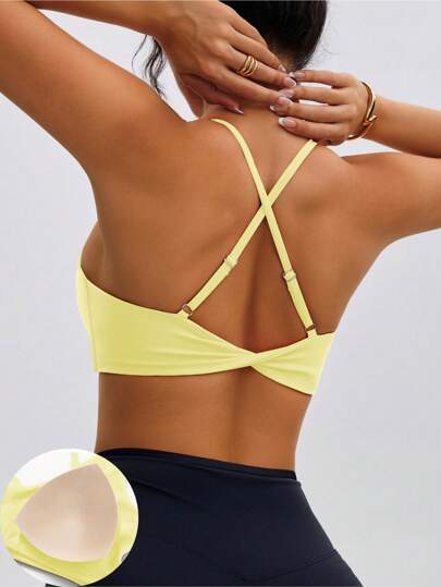 Women's Sports Bra, Deep V-Neck, Criss-Cross Open Back Design, Suitable For Outdoor Sports, Casual Running, Fitness, Pilates And Other Activities