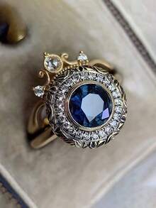 Retro Fashion Blue Stacked Ring Creative Floral Design Matching Ring, Valentine'S Day Gift Suitable For Daily Wear And Leisure Exquisite Gift No Box - 彩色 - 查看 1