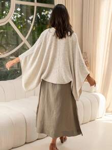 Women Kimono Cardigan Open Front Capes Sheer Shrug Top Swim Beach Cover Up Beachwear Blouse Wrap - 米色 - 查看 4