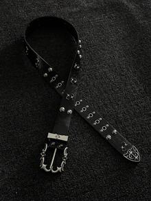 1条朋克复古铆钉腰带，哥特金属扣/朋克月亮星星扣Y2K腰带/时尚简约男士腰带/Y2K土星合金扣男士腰带/黑色皮革男士工装商务腰带，适合日常搭配休闲裤，以及秋季、万圣节、秋冬季配饰，适合青少年、青年、男士，休闲、户外、运动、度假、毕业礼物、生日、日常穿着 - 時尚 - 查看 4