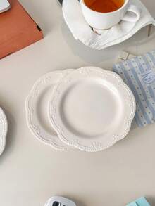 1/2pcs 复古法式ins风高端压花花边白色平盘 甜点盘 蛋糕盘 早餐盘 压花饼干边盘 - 白色 - 查看 12