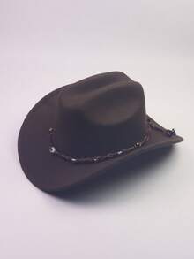 1 pieza Sombrero de fieltro estilo vaquero unisex, sombrero casual de ala ancha estilo western, sombrero de fiesta de jazz hecho a mano con diseño tejido de ojo - Multicolor - Ver 15