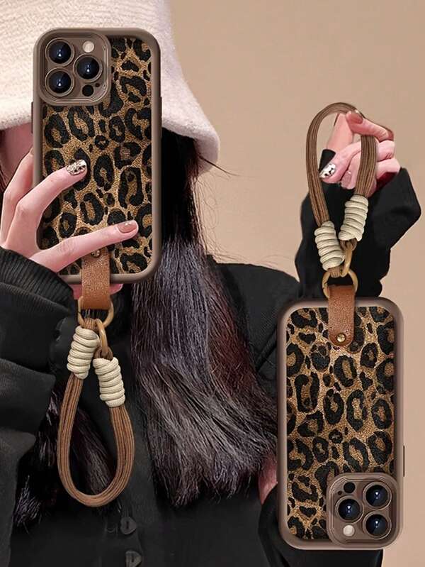 Funda de teléfono con cordón de leopardo de 1 pieza, de material TPU con absorción de impactos, ligera y protectora, compatible con iPhone 16/11/13/15/15 Plus/15 Pro/15 Pro Max/12/14 Pro Max/XS/XR/11 Pro Max/12 Pro/12 Pro Max/13 Pro/13 Pro Max/14 Pro/14 Plus/7/8 Plus, resistente al agua y a los arañazos, regalo de primavera para fiestas