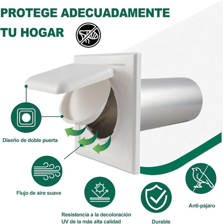 FELIN Ventilación de escape de doble puerta, la extractor de aire incluye ventilación de escape y cuatro clavos. Las rejilla de ventilación son adecuadas para cocinas, baños, secadoras y más. - Blanco - Añade 4