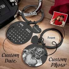 Custom Laser Engrave Date Keychains Stainless Steel DIY Calendar Keyring For Special Date Gift Photo Key Ring For Family Gift