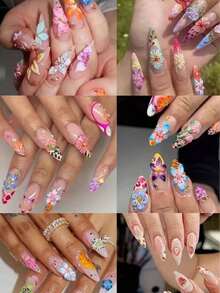 12件套3D混合风格雕刻冰晶花美甲装饰品，水果果冻色树脂3D百合花可佩戴美甲配件水晶宝石，奢华美甲装饰，男女通用，美甲配件，优雅美甲饰品 | 水晶宝石花，美甲装饰，美甲宝石，美甲用品 - 彩色 - 查看 7