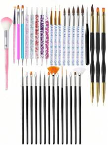 35/31pcs Professional Nail Art Brush Set - 3D Gel Brushes, Acrylic Brushes, Salon-Grade Nail Tools, Suitable For Home Manicure And Salon Use - Multicolor - View 14
