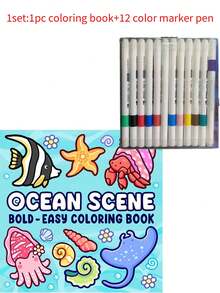 1 件海洋场景：Coco 涂色书，适合成人和青少年，以超级可爱的动物角色为特色，设计简单易懂，适合放松和学校用品，青少年玩具涂色书礼物，适合男孩和女孩万圣节、圣诞节。12 色绘画套装（默认不含笔）