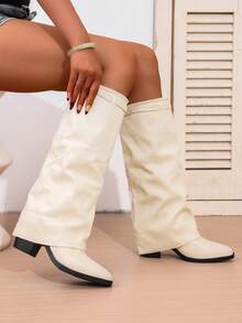 Motorcycle Boots, Versatile Pants Boots, Chunky Heel Boots, Western Boots, Stylish Boots, Western Boots, Fashionable Knee-High Boots, Riding Boots, Over-The-Knee Boots, Mid-Calf Boots, Women's Chunky Heel Flat Solid Color Boots, Thigh-High Boots, Thick Sole Plus Size Boots, Pointed Toe Tall Boots, Women's High Shaft Boots, High Heel Boots, Khaki Over-The-Knee Boots - 米色 - 查看 5