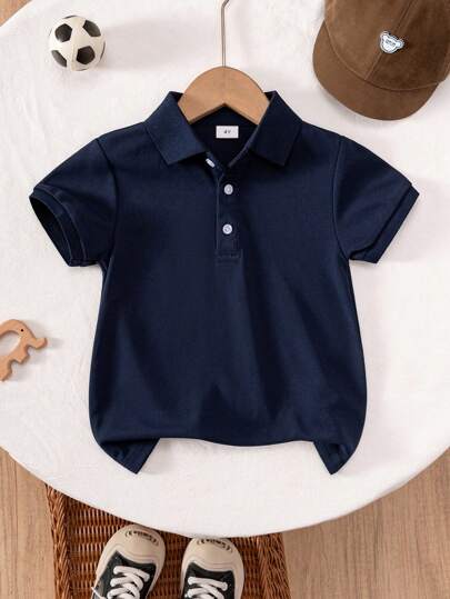 年轻男孩经典红色纯色短袖 Polo 衫，适合日常外出、聚会、演出