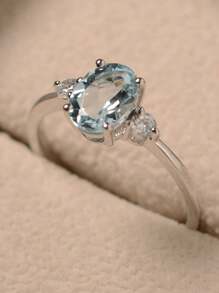 قطعة واحدة من طقم خاتم الخطوبة الأنيق المزين بزركونيا زرقاء فاتحة، إكسسوار رمزي جميل للارتداء اليومي والحفلات، مجوهرات فاخرة