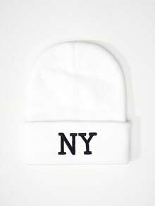 1 Peça Gorro de Malha Bordado NY, Boné Casual Ajustável com Proteção Solar para Outdoor, Adequado para Meninos e Meninas, Primavera/Outono, Viagem, Praia, Férias